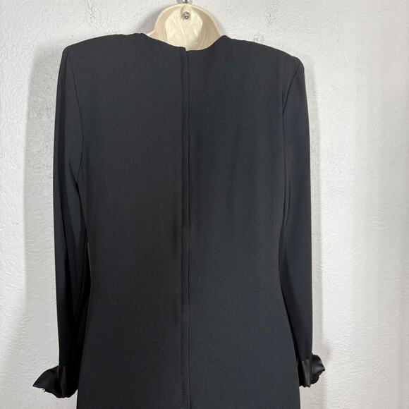 Vintage Victor Costa Ribbon Trim Sheath Dress Black Event Flower Applique Trim M - Picture 10 of 12